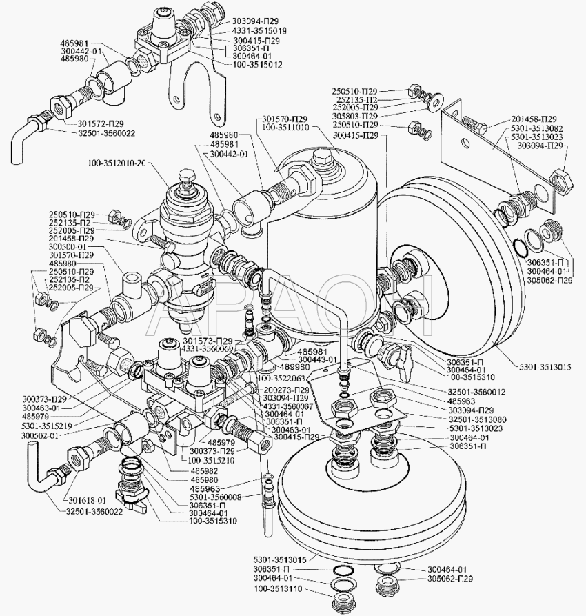 Установка контрольно-предохранительной аппаратуры пневматического привода тормозов ЗИЛ-5301 (2006)